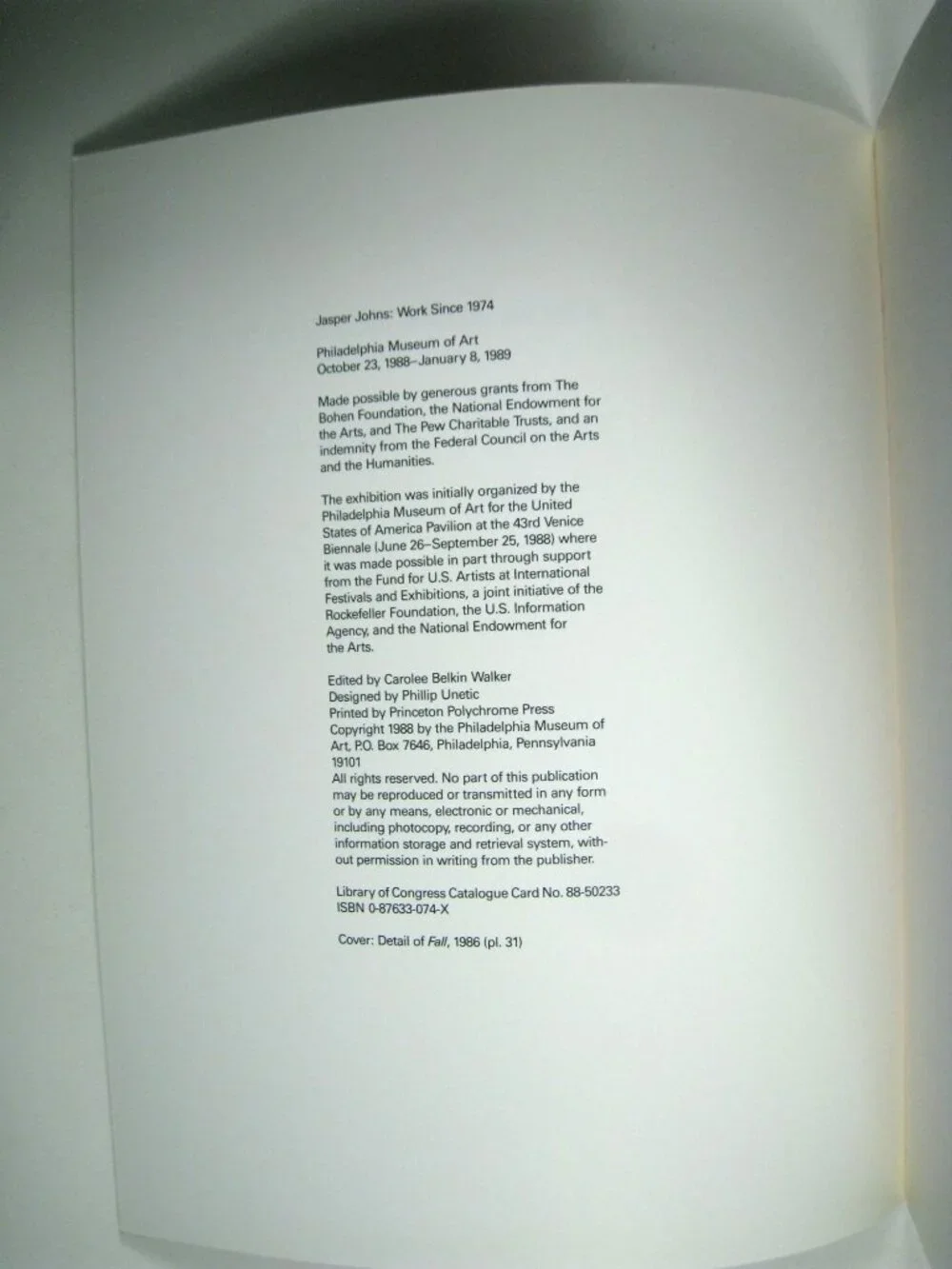 Jasper Johns Work Since 1974 Catalog Philadelphia Museum Art 1988 Rosenthal
